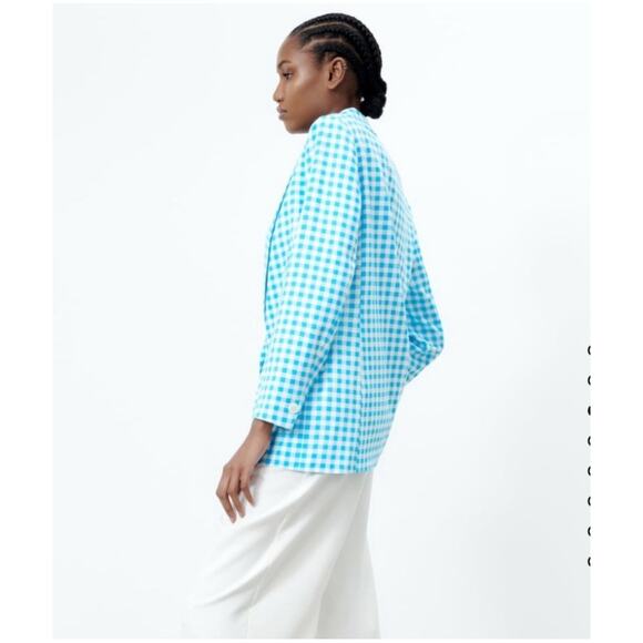 Zara Blazer Blue & White Gingham Blazer Bloggers Favorite Preppy Clueless Sz L - Picture 10 of 16